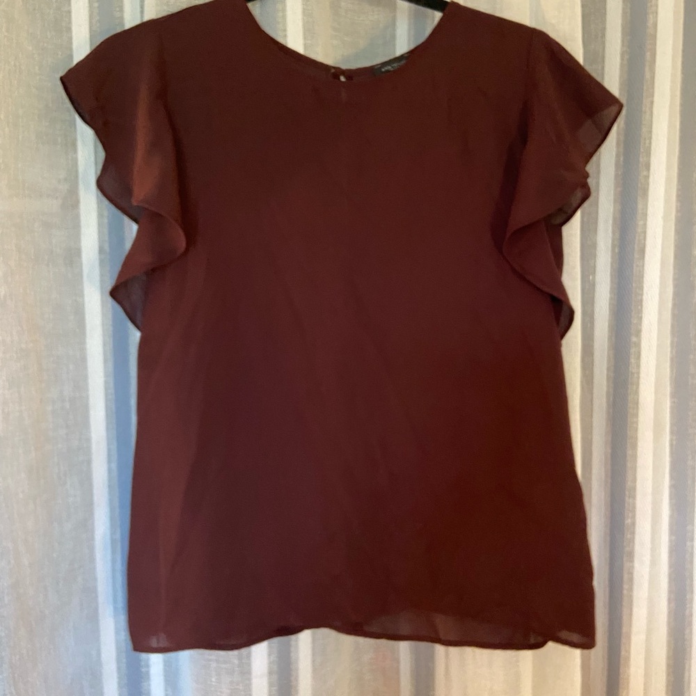Ann Taylor Flutter Sleeve Blouse - Maroon
